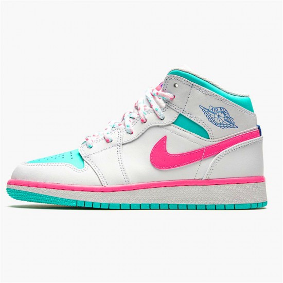 Air Jordan 1 NZ Mid White Pink Green Soar (GS) 555112-102