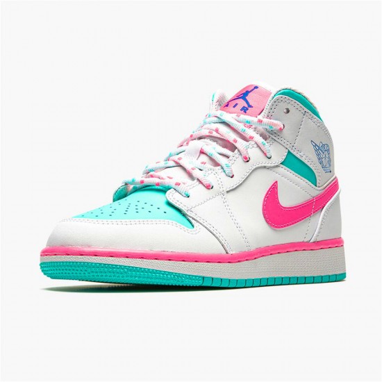 Air Jordan 1 NZ Mid White Pink Green Soar (GS) 555112-102